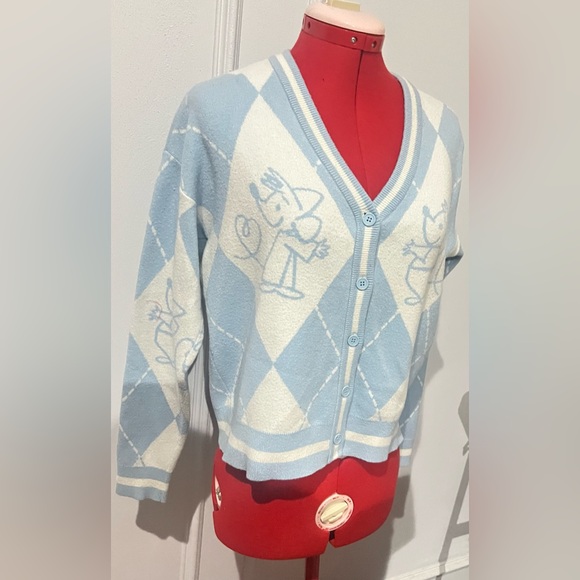 Disney Her Universe Cinderella Mice Blue White Argyle Women's Sweater size med - Picture 4 of 8